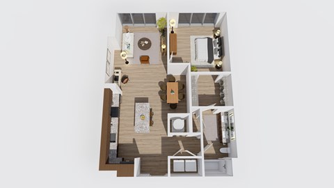 Floor plan for 1 bed, 1 bath, 919 sqft
